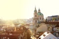 Prague, Czech Republic, April 22, 2019 - View of Prague from a height. Roofs of Prague