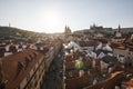 Prague, Czech Republic, April 22, 2019 - View of Prague from a height. Roofs of Prague