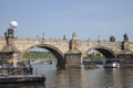 Prague, Czech Republic - April 20, 2011: view of the Mala Strana from the right bank . Pleasure boat on the river