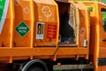 PRAGUE, CZECH REPUBLIC - April 8, 2019: Waste-disposal vehicle in the center of the city