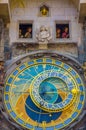 Prague, Czech Republic - 13 August, 2015: Closeup famous astronomical clock tower located in city centre