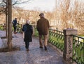 elderly people on the tourist streets of Prague