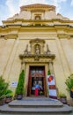 Prague, Czech Republic - 13 August, 2015: Entrance door into Castle Cathedral, beautiul statue and decorations around