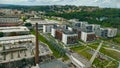 Newly built residential area next to the industrial area in Praha Vysocany seeing from the top of the nearby office building