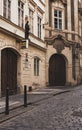 old buildings in art nouveau style on the tourist streets of Prague