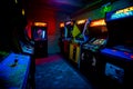 PRAGUE - CZECH REPUBLIC, August 5, 2017 - Detail on 90s Era Old Arcade Video Games in Gaming Bar Royalty Free Stock Photo