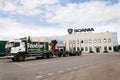 Scania AB cars in front of service dealership headquarters