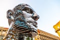 PRAGUE, CZECH REPUBLIC - AUGUST 17, 2018: Statue of Franz Kafka. Glossy metal mechanical sculpture of famous Czech Royalty Free Stock Photo