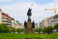 Prague, Czech Republic; 5/17/2019: Back view of the equestrian statue of Saint Wenceslas in Wenceslas Square Royalty Free Stock Photo