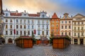 Prague, Czech Republic - Beautiful little square and traditional Czech houses of Prague with small Christmas market
