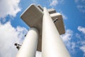 Prague. Czech Republic - 12.03.2020: Bottom view of Zizkov television tower with unique baby sculpture, Prague, Czech Republic Royalty Free Stock Photo