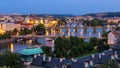 Prague, Czech Republic bridges panorama with historic Charles Bridge and Vltava river at night. Pargue at dusk, view of the Lesser Royalty Free Stock Photo