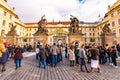 PRAGUE, CZECH REPUBLIC - 1.12.2018: Prague castle square near the castle entrance. Hradcany in czech speak. Residence of Czech