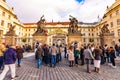 PRAGUE, CZECH REPUBLIC - 1.12.2018: Prague castle square near the castle entrance. Hradcany in czech speak. Residence of Czech