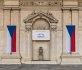 Prague - Czech Republic -Chairs and facade of the Senate building in the Waldstein garden