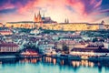 Prague, Czech Republic Charles Bridge and Hradcany with Castle and Cathedral Royalty Free Stock Photo