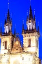 Prague, Czech Republic. Charles Bridge and Hradcany with St. Vitus Cathedral and St. George church evening dusk, Bohemia