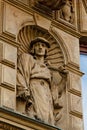 Prague, Czech Republic. 10.05.2019: Close-up view of the facade with windows of old historical buildings in Prague. Photo of