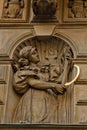 Prague, Czech Republic. 10.05.2019: Close-up view of the facade with windows of old historical buildings in Prague. Retro, old- Royalty Free Stock Photo