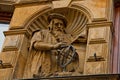 Prague, Czech Republic. 10.05.2019: Close-up view of the facade with windows of old historical buildings in Prague. Retro, old- Royalty Free Stock Photo