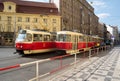 Old retro and vitage Tatra T3 trams in the city and town Royalty Free Stock Photo