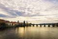 Beautiful winter view of Vltava river, Charles Bridge, old town in Prague, Czech Republic. Royalty Free Stock Photo