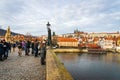 Charles Bridge winter view in the old town in Prague, Czech Republic. Royalty Free Stock Photo