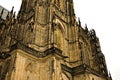 Prague, Czech Republic: Exterior details of St. Vitus Cathedral, a gothic religious building with towers, spires and mosaics