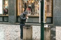 Prague, Czech Republic - December 24, 2016 - The homeless, the hungry, the poor man have trash in the city centre. Dirty Royalty Free Stock Photo