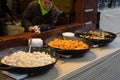 Large pans of Czech street food for sale