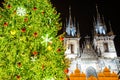 Prague, Czech republic - December 29, 2021. Night photo of Old Town Square without Christmas markets banned due Coronavirus caused Royalty Free Stock Photo