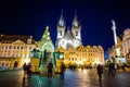 Prague, Czech republic - December 29, 2021. Night photo of Old Town Square without Christmas markets banned due Coronavirus caused Royalty Free Stock Photo