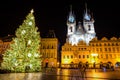 Prague, Czech republic - December 29, 2021. Night photo of Old Town Square without Christmas markets banned due Coronavirus caused Royalty Free Stock Photo