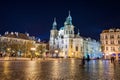 Prague, Czech republic - December 29, 2021. Night photo of Old Town Square without Christmas markets banned due Coronavirus caused Royalty Free Stock Photo