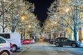 Prague, Czech republic - December 29, 2021. Night photo of Parizska street without Christmas markets banned due Coronavirus caused Royalty Free Stock Photo