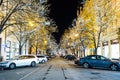 Prague, Czech republic - December 29, 2021. Night photo of Parizska street without Christmas markets banned due Coronavirus caused Royalty Free Stock Photo