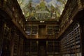 Prague: old library with a lot of books inside decorated shelves and a frescoed ceiling Philosophical hall, Strahov Library Royalty Free Stock Photo
