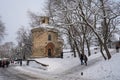 Prague, Czech Republic - December 3, 2023 - Old St. Martin's Rotunda at Vysehrad (Upper Castle)