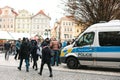 Prague, Czech Republic - December 24, 2016- the police checks the documents. Strengthening of security measures during