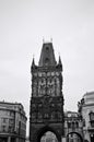 Prague, Czech Republic: the Powder Tower architecture with spires and gothic details Royalty Free Stock Photo