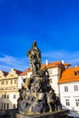 Prague, Czech Republic - December 31, 2017:Prague, Czech Republic: Statue of Vitus on the north side of Charles Bridge