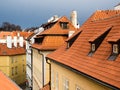 Rooftops and narrow streets of Kampa area in Mala Strana neighborhood in Prague