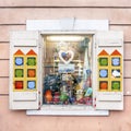 Souvenir and gift shop window display in Prague Royalty Free Stock Photo