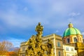 Prague, Czech Republic - December 31, 2017: Statues of Madonna and Saint Bernard