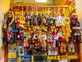 Prague, Czech Republic - December 31, 2017: Traditional puppets made of wood. Shop in Prague