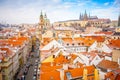 Prague, Czech Republic - Desember 26, 2021: Panorama of a snow covered Prague Castle, Hradcany in winter