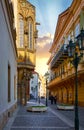 Prague, Czech republic. Deserted street with old houses and Royalty Free Stock Photo