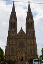 Prague, Czech Republic; 5/17/2019: Facade of the Church of St. Ludmila Kostel svatÃÂ© Ludmily in Peace Square nÃÂ¡mÃâºstÃÂ­ MÃÂ­ru