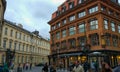 Prague, Czech Republic; 05/16/2019: Facade of typical czech buildings in the old town of Prague