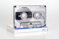 PRAGUE, CZECH REPUBLIC - FEBRUARY 20, 2019: Audio compact cassette Fuji DRII chrome 90 on plastic box left. Audio cassette on a Royalty Free Stock Photo